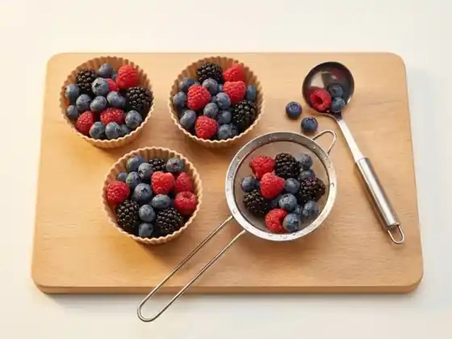 Beeren in Muffinförmchen verteilt