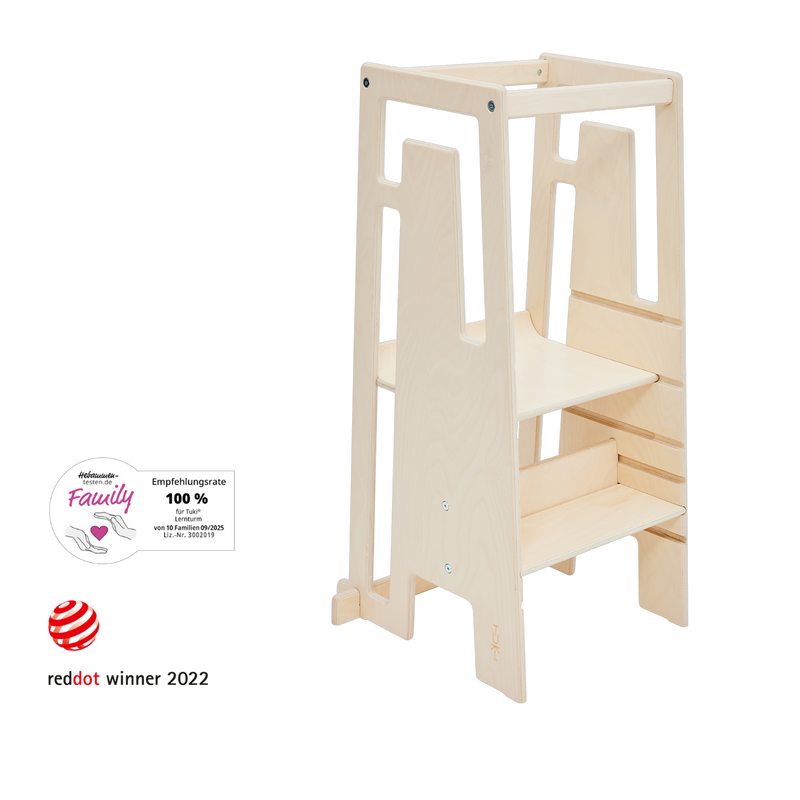 Tuki Lernturm Arctic Birch, Red Dot Design Award und 100 Prozent Hebammen-Empfehlung