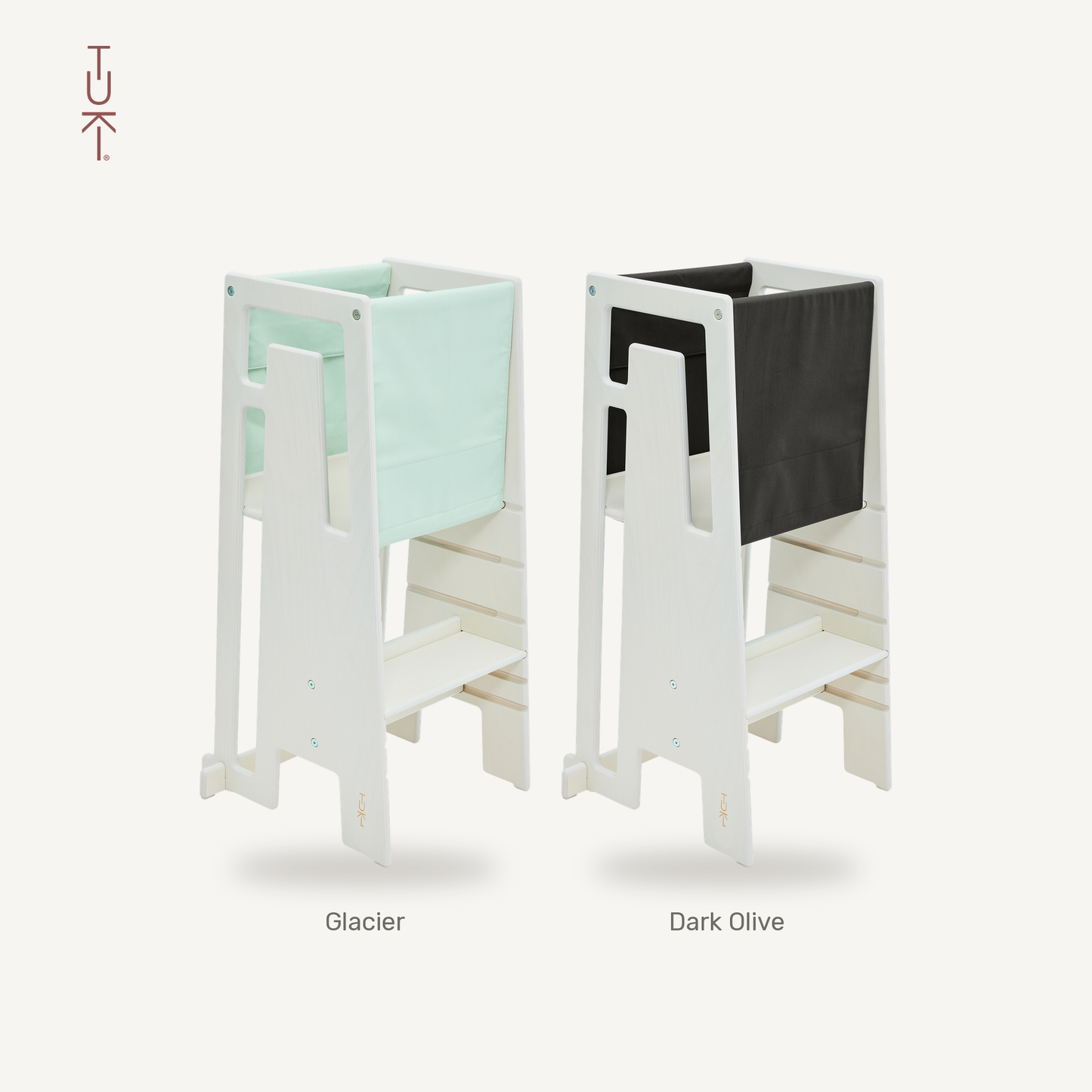 Tuki Startertuch Duo: Glacier und Dark Olive am Lernturm