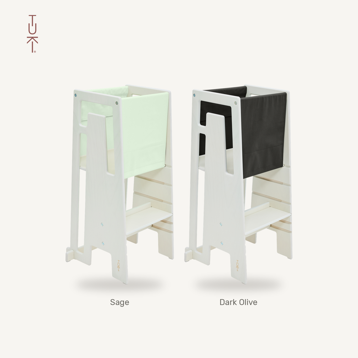 Tuki Startertuch Duo: Sage und Dark Olive am Lernturm