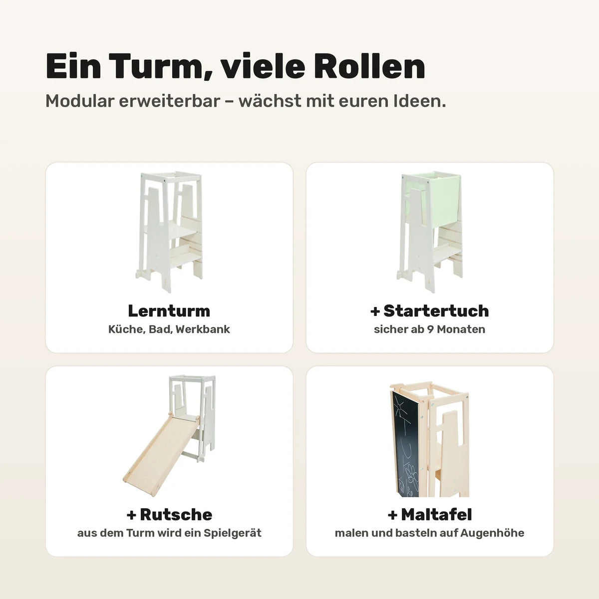 Tuki Lernturm modular erweiterbar mit Startertuch, Rutsche und Maltafel