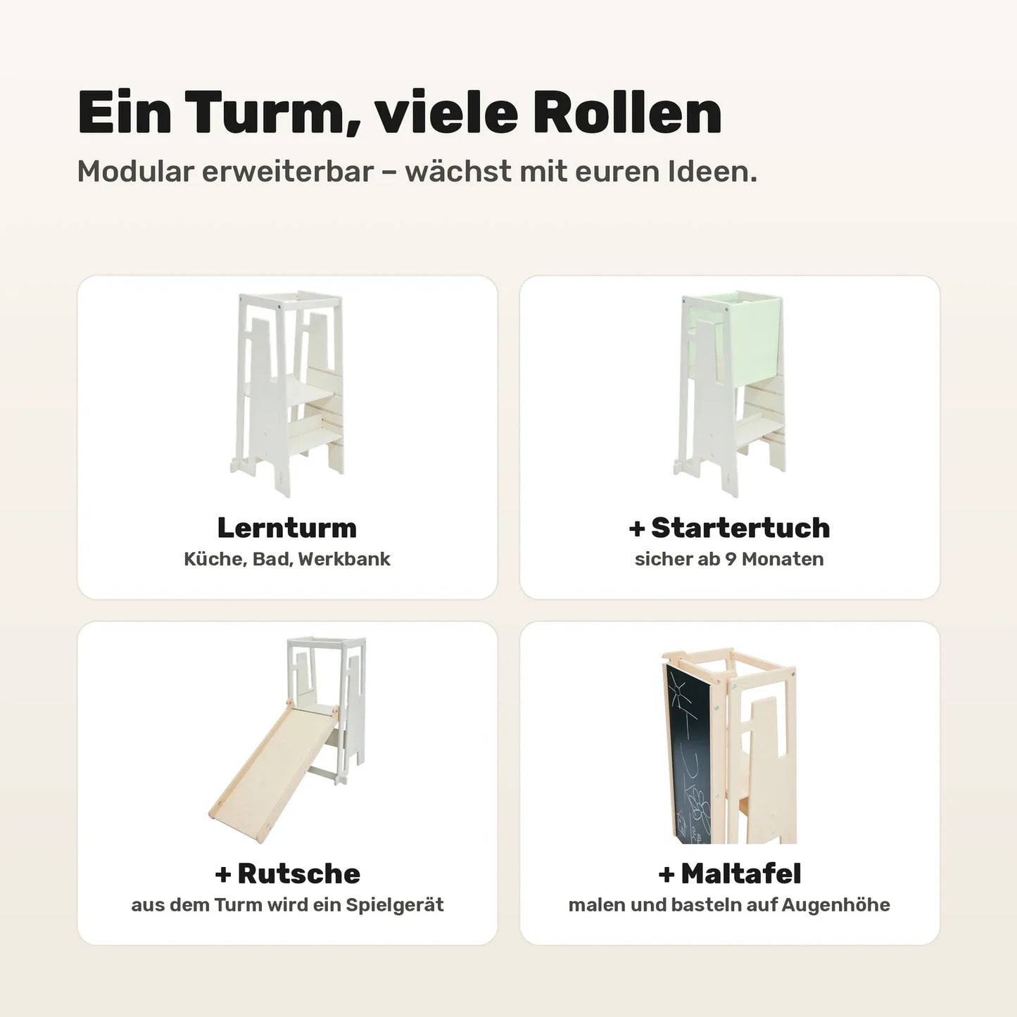 Tuki Lernturm modular erweiterbar mit Startertuch, Rutsche und Maltafel