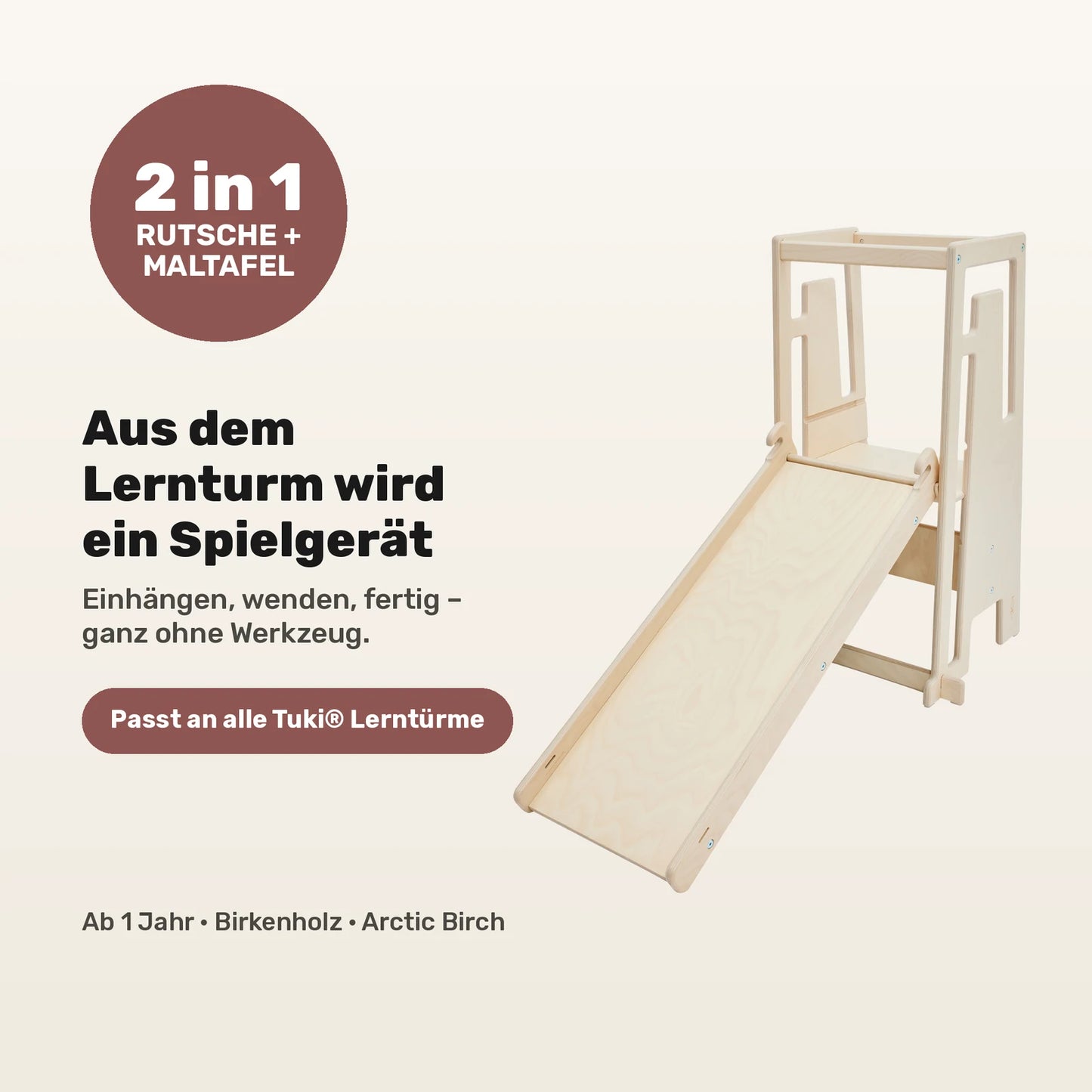 Tuki Rutsche mit Maltafel am Lernturm eingehaengt: 2 in 1, Rutsche und Maltafel