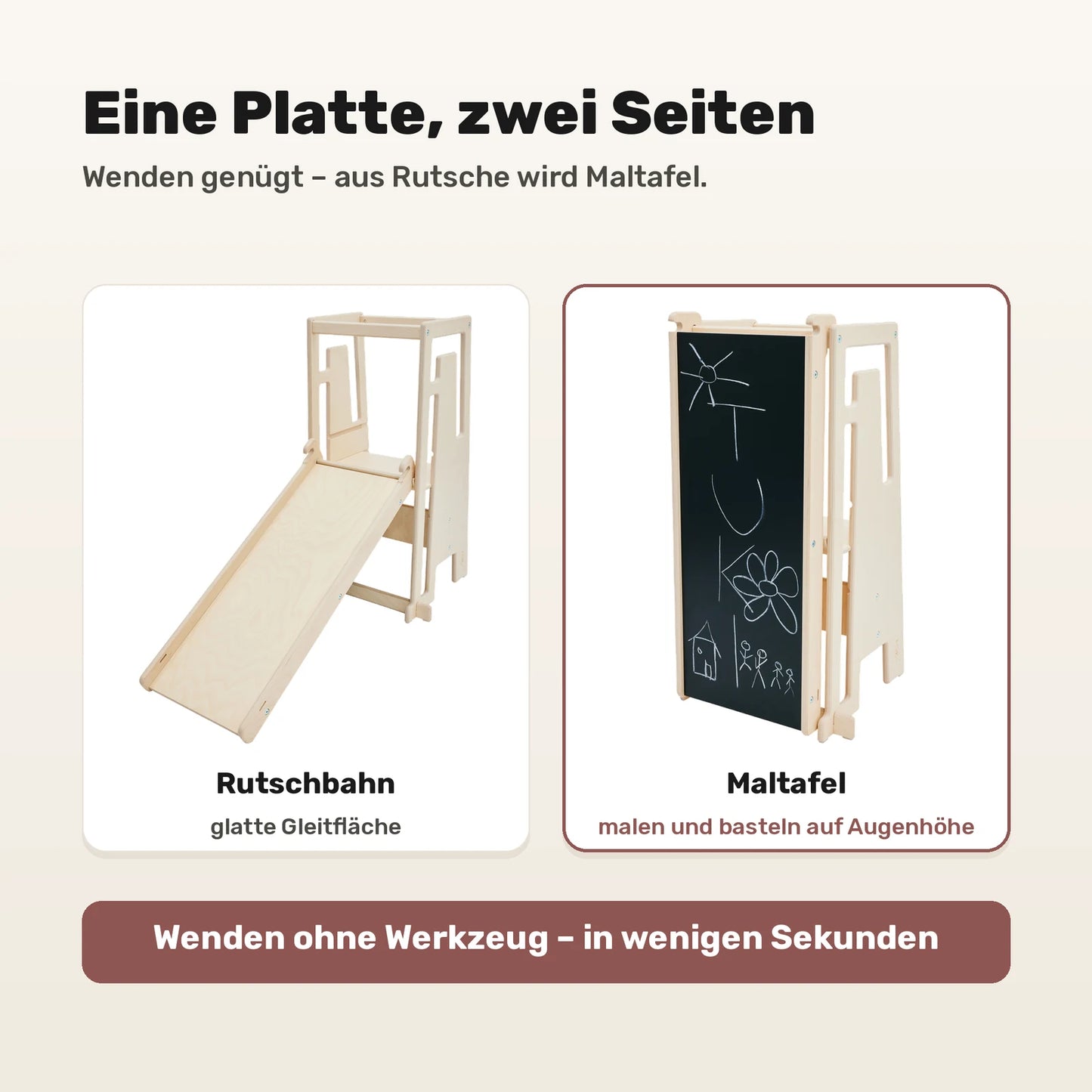 Tuki Rutsche mit Maltafel: eine Platte, zwei Seiten - Rutschbahn und Maltafel, Wenden ohne Werkzeug