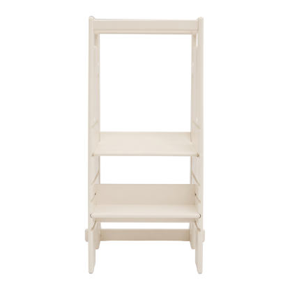 Tuki Lernturm Vanilla White Frontansicht aus Birkenholz