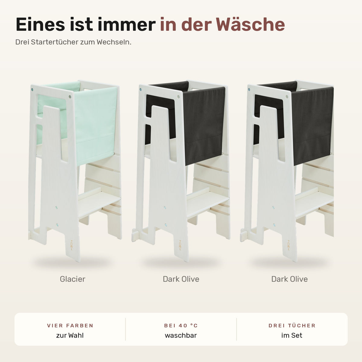 Tuki® Startertuch Trio – Glacier, Dark Olive, Dark Olive
