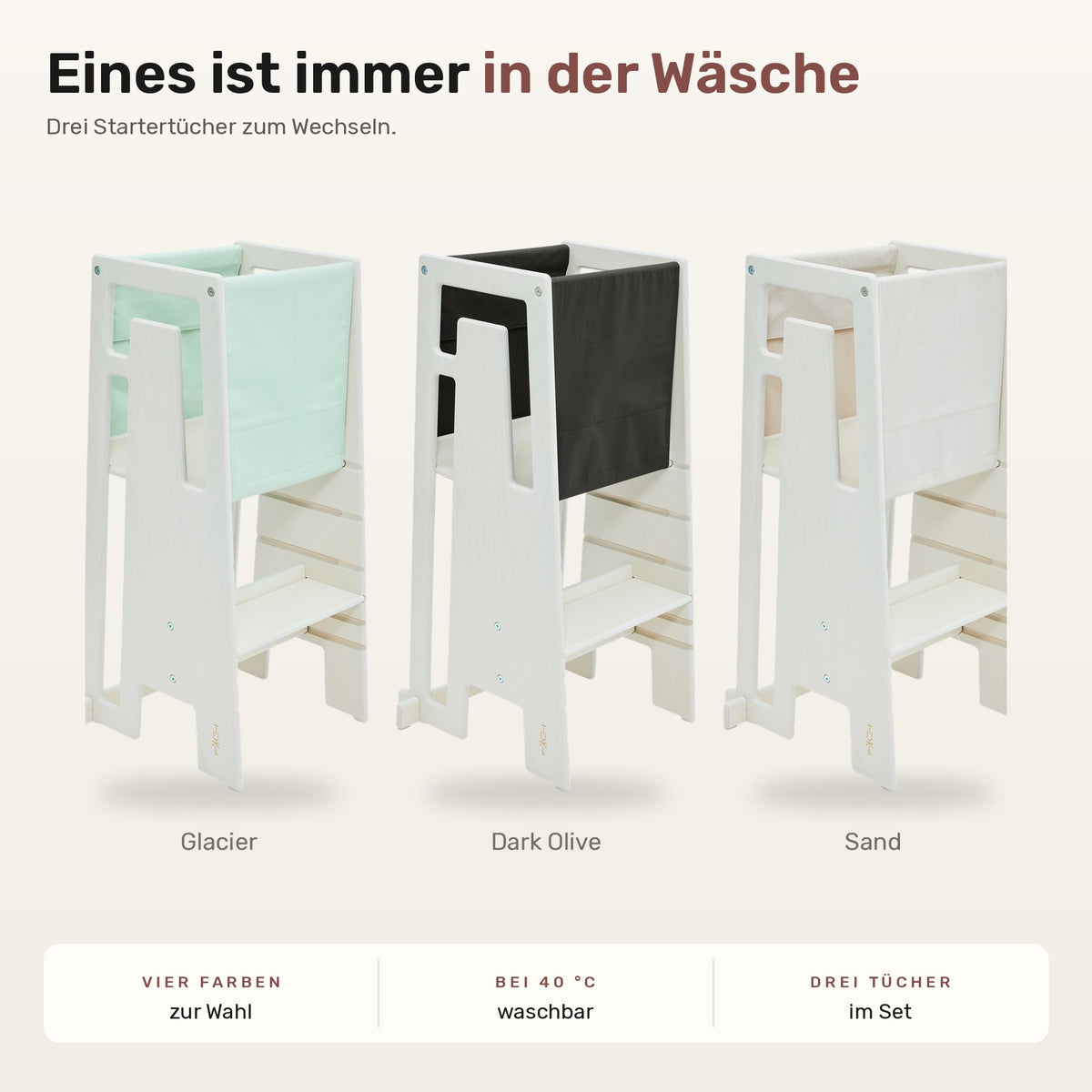 Tuki® Startertuch Trio – Glacier, Dark Olive, Sand