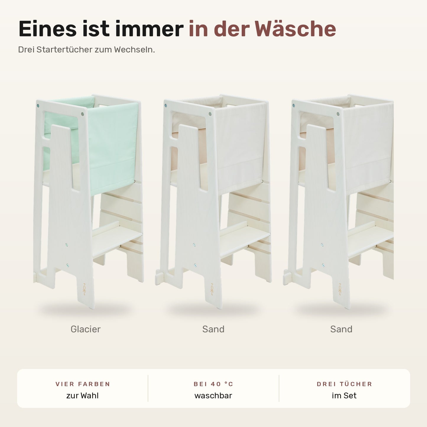 Tuki® Startertuch Trio – Glacier, Sand, Sand