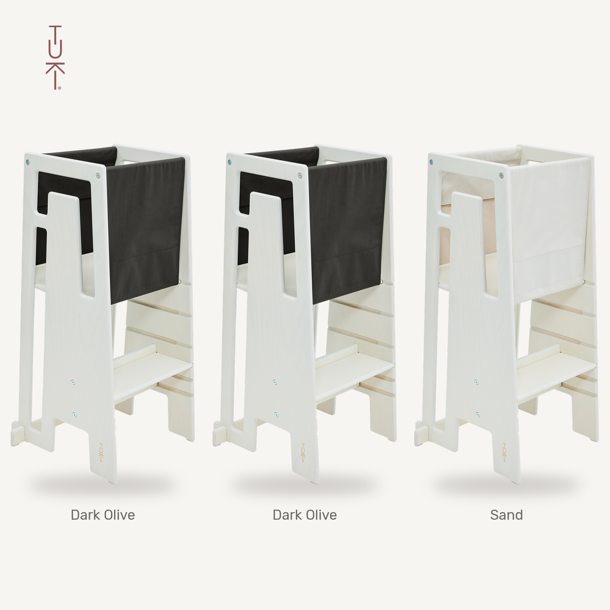 Tuki Startertuch Trio: Dark Olive, Dark Olive und Sand am Lernturm
