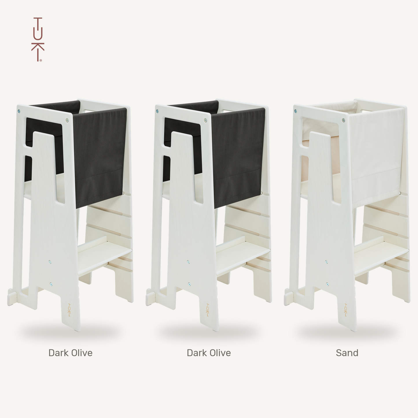 Tuki Startertuch Trio: Dark Olive, Dark Olive und Sand am Lernturm