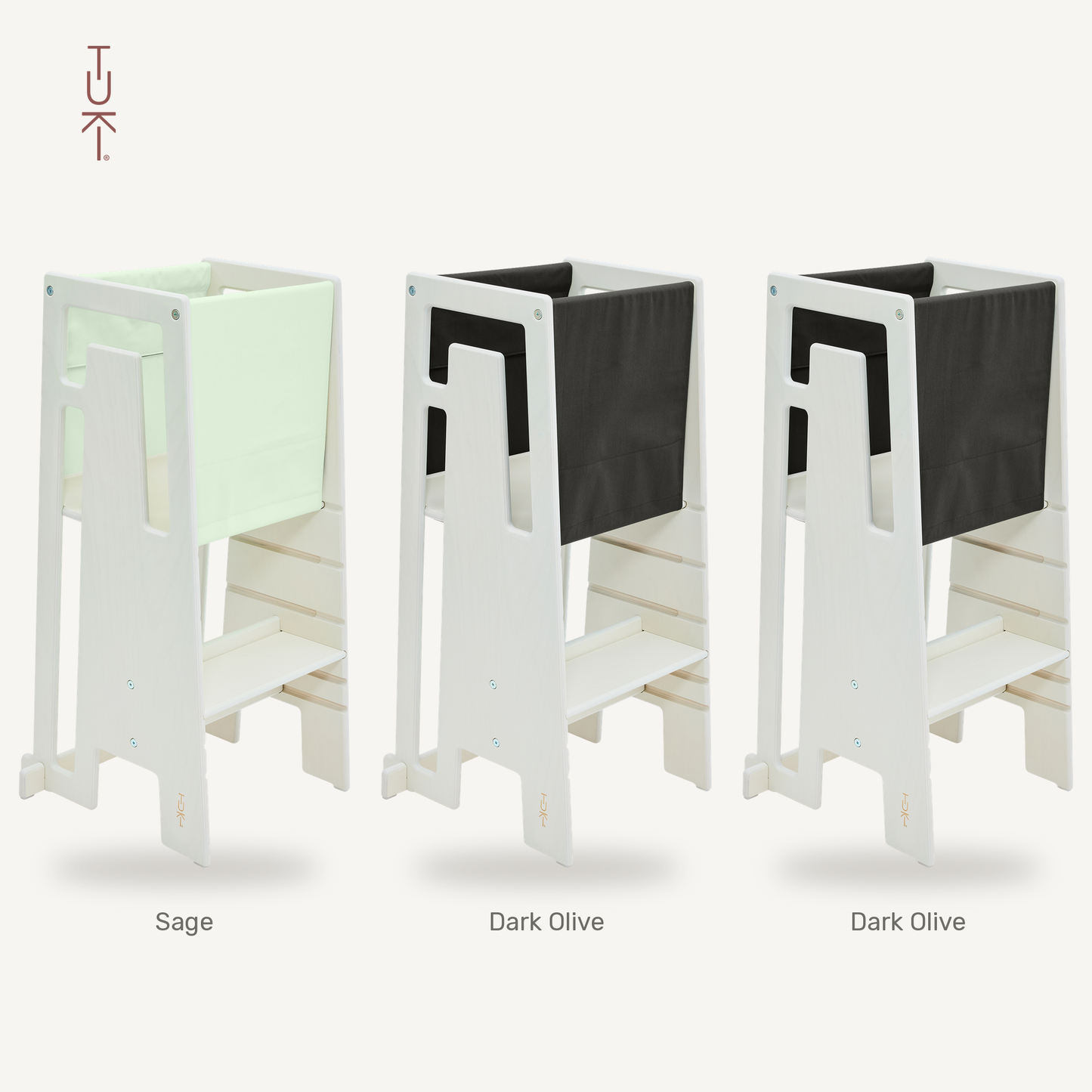 Tuki Startertuch Trio: Sage, Dark Olive und Dark Olive am Lernturm