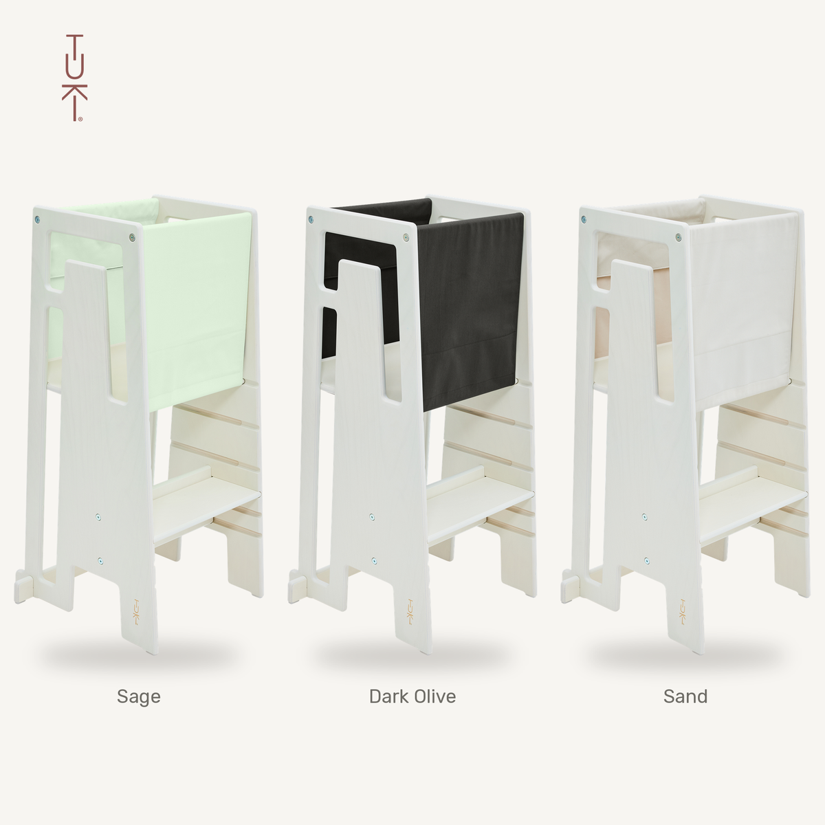 Tuki Startertuch Trio: Sage, Dark Olive und Sand am Lernturm