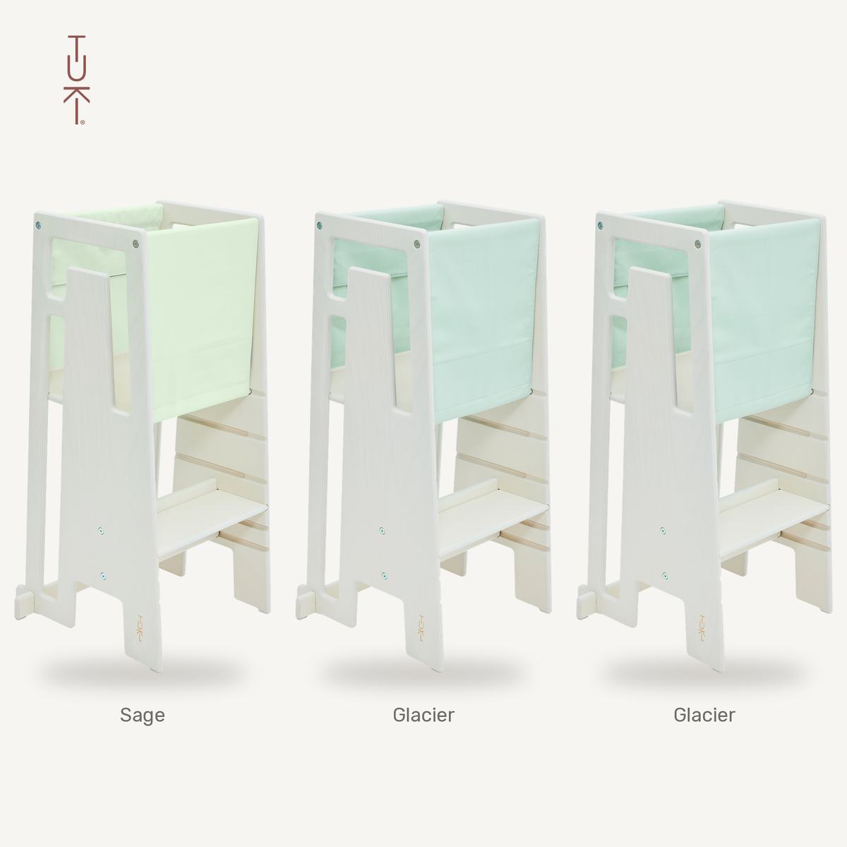 Tuki Startertuch Trio: Sage, Glacier und Glacier am Lernturm