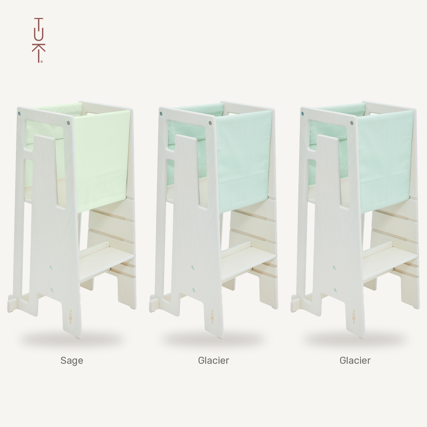 Tuki Startertuch Trio: Sage, Glacier und Glacier am Lernturm