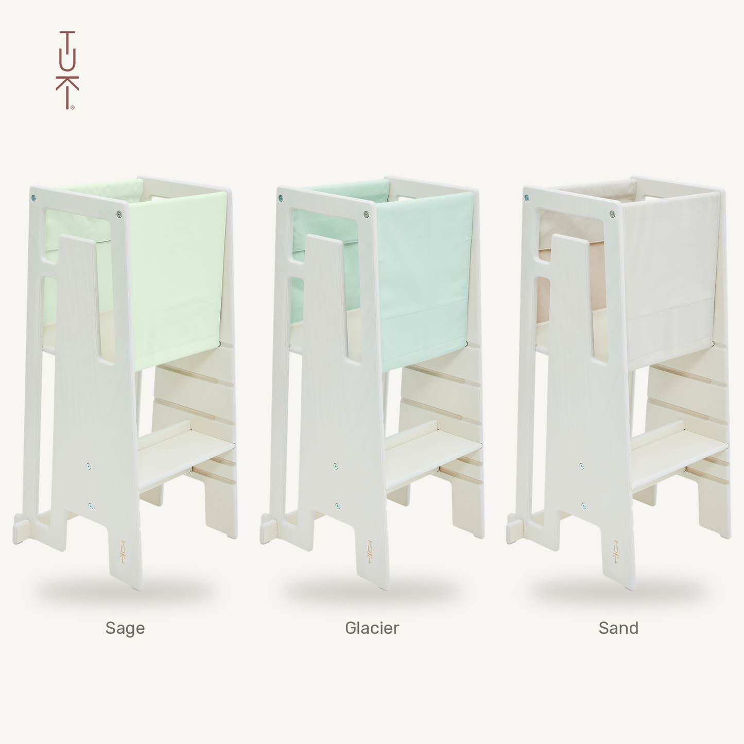 Tuki Startertuch Trio: Sage, Glacier und Sand am Lernturm