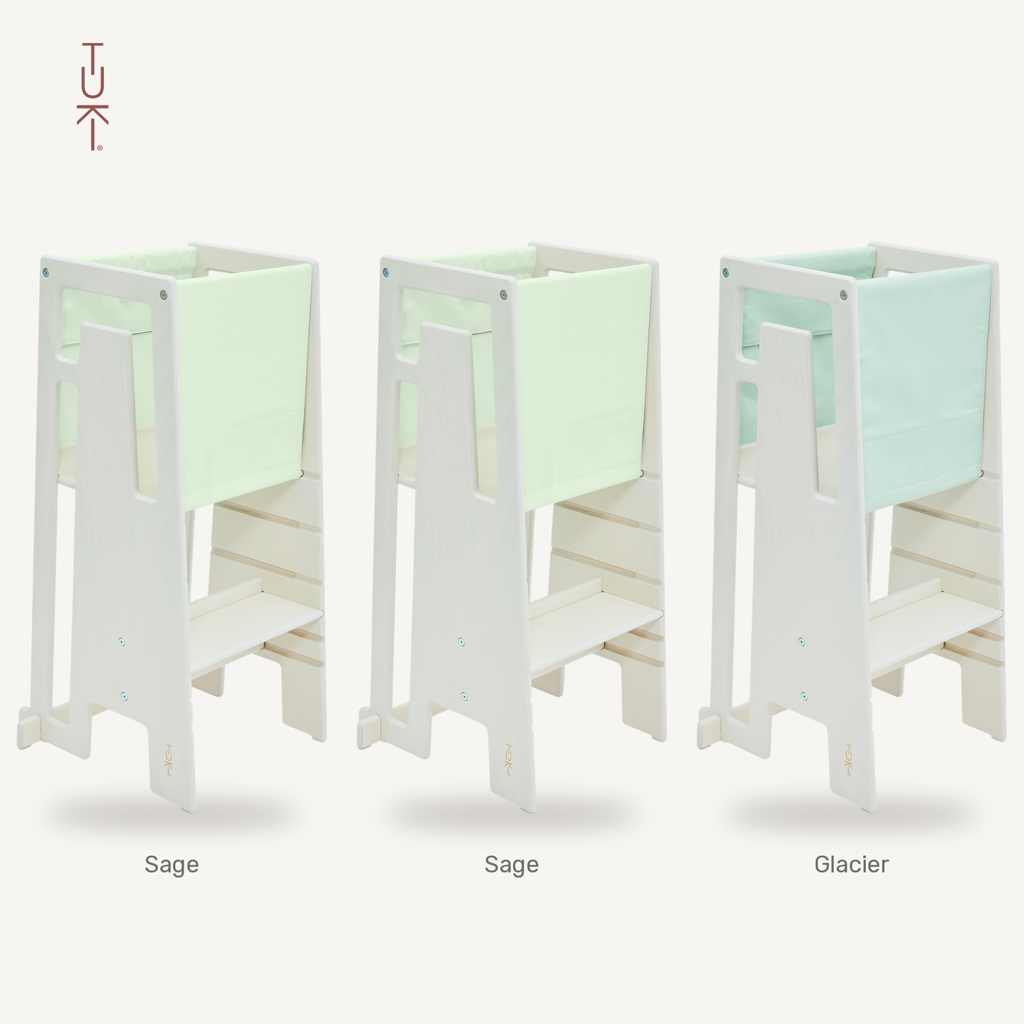 Tuki Startertuch Trio: Sage, Sage und Glacier am Lernturm