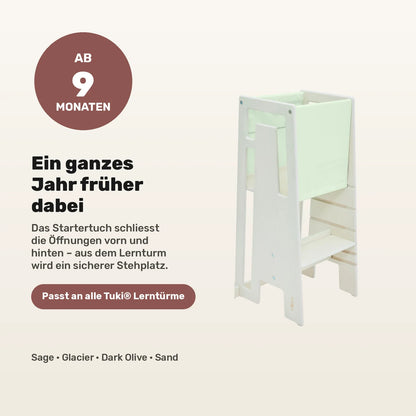 Tuki Startertuch Sage am Lernturm: schliesst die Oeffnungen vorn und hinten, nutzbar ab 9 Monaten