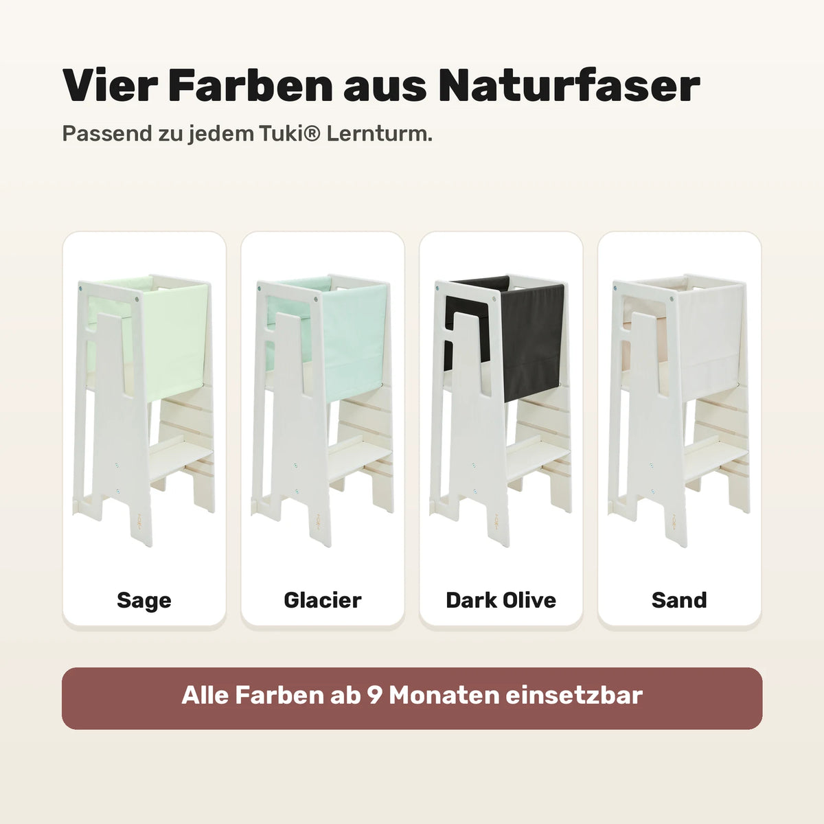 Tuki Startertuch in vier Farben: Sage, Glacier, Dark Olive und Sand